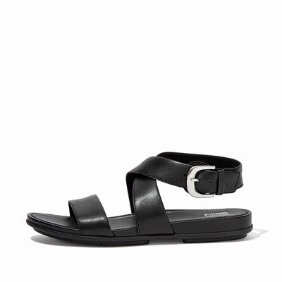 Fitflop Women's GRACIE Buckle Leather Ankle-Strap Sandals - Black, IX5278946